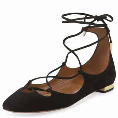 Bergdorf Goodman Aquazurra Dancer Suede Lace-Up Flat, Black Review 