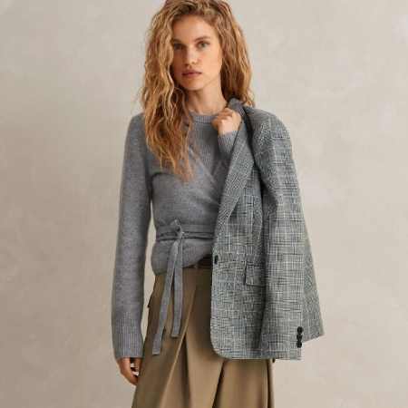 ME+EM Wool Check Boyfriend Blazer